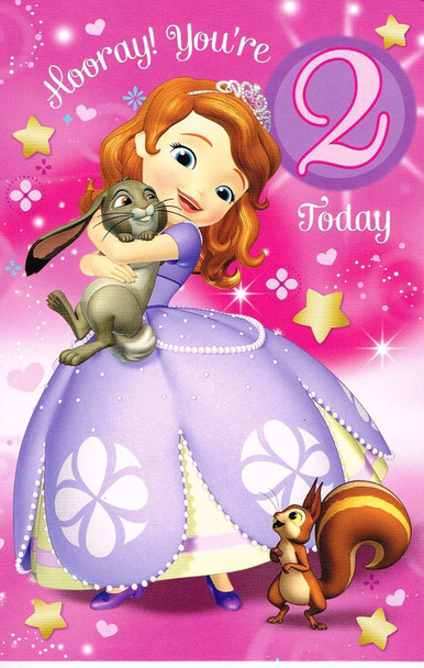 sofia the first hooray ! you're 2 today birthday card