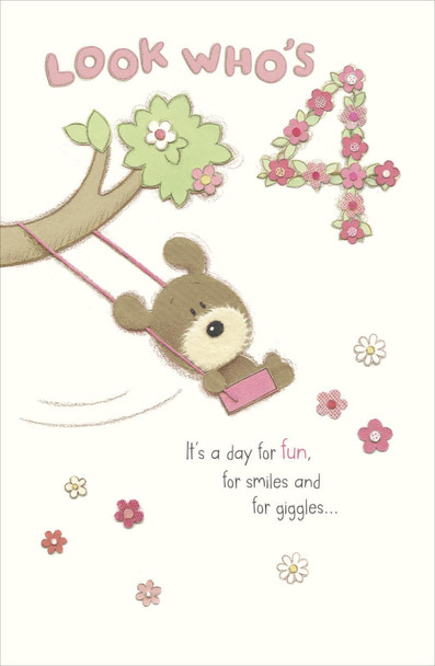 Cute Age 4 Lots of Woof 4th Birthday Greeting Card