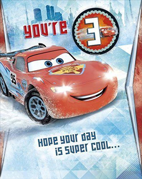 Disney Cars you're 3 today large 3rd birthday card and badge