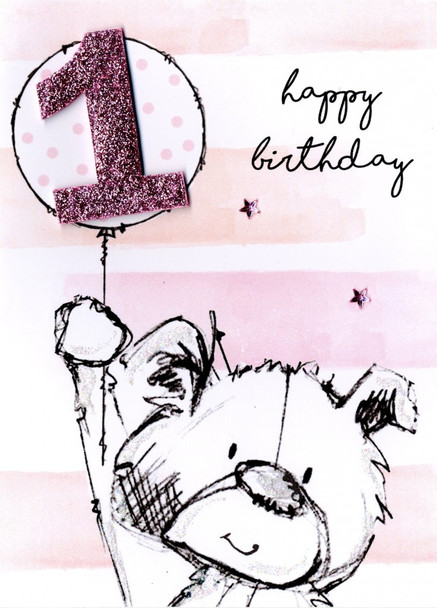 1st Happy Birthday Card Scribble Bear Ballon 1