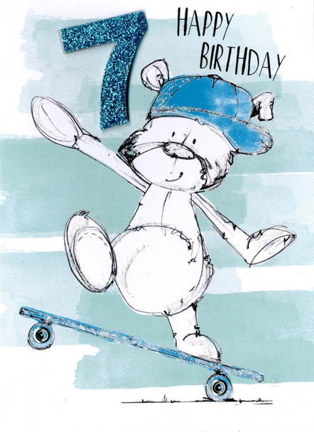 Happy Birthday 7th card Skater Scribble Bear 7