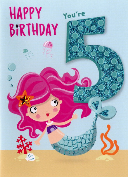 Happy Birthday You're 5 Mermaid Second Nature Hullaballoo Age 5th Card