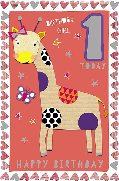 1st Happy Birthday Girl 1 Today Giraffe Card