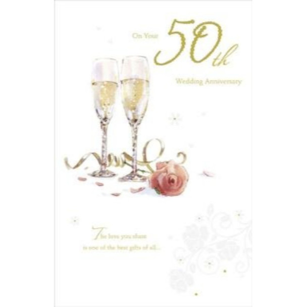 50th Wedding Anniversary Card with Champagne	