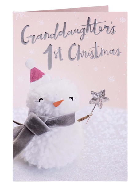 Pom Pom Snowman Granddaughter's 1st Xmas Christmas Card