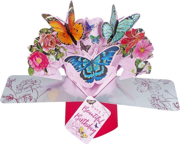 Second Nature Pop Ups Birthday Pop Up Card with "Beautiful Birthday" Lettering and Butterflies