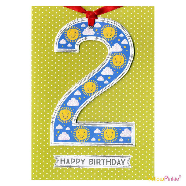 CHILDRENS BIRTHDAY AGE CARDS PINK, CUPCAKE, SWEETIES, LOLLIPOP, FLOWERS (‘Boy Age 2 - Sun & Clouds’)