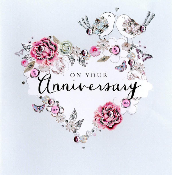On Your Anniversary Buttoned Up Greeting Card Embellished Cards