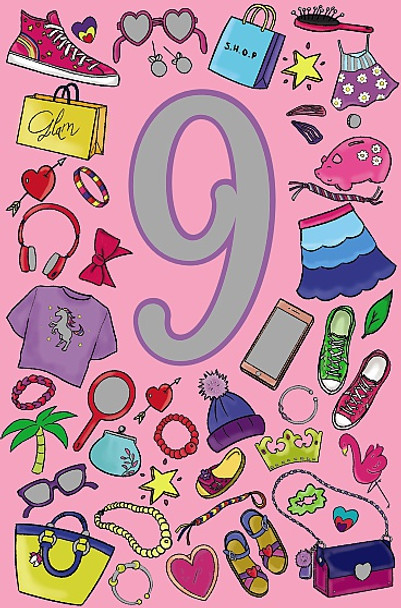 Girl Age 9th Birthday Card Glam 9 Today
