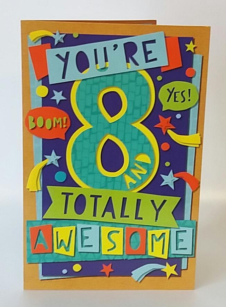 Age 8 Totally Awesome Colour Full 8th Boy Happy Birthday New Card