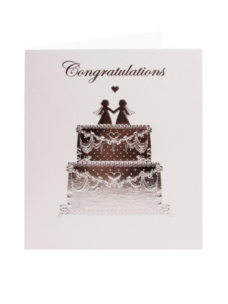 Mr & Mrs Silver Cake Female Civil Partnership, Wedding Greetings Card