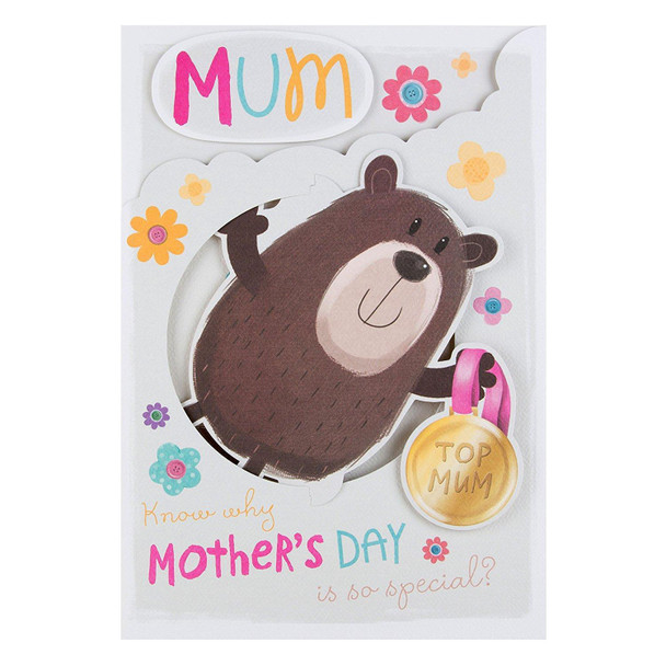 Mum Hallmark Adorable Mother's Day 3D Card 'Top Mum' New Medium