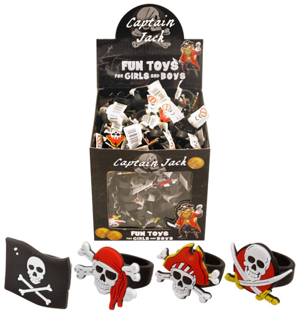 Classic Rubber Pirate Rings 12 Ct With Skull And Crossbones Design Fun Party Themed Favor