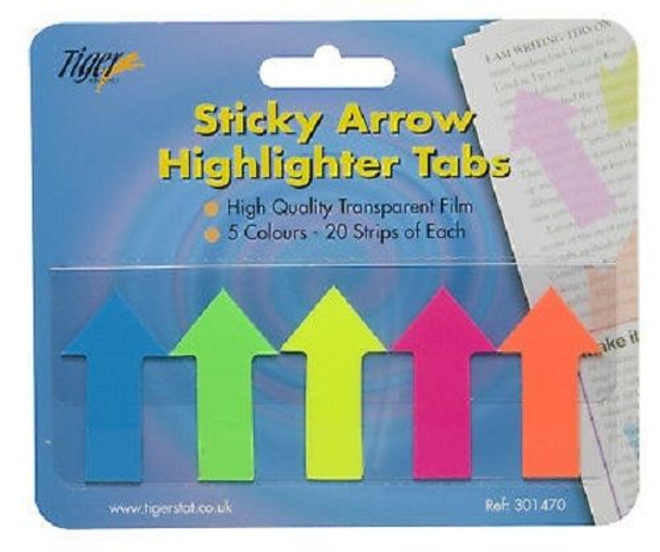 Tiger adhesive sticky arrow highlighter tabs/flags for revision/research