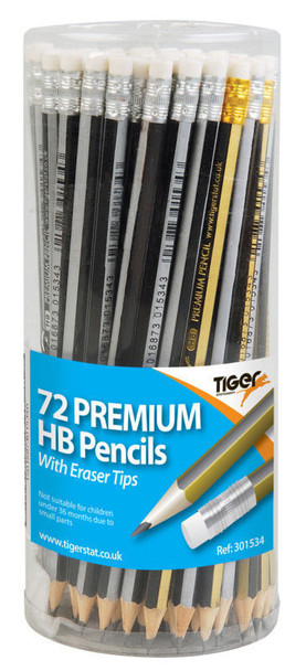 Tub of 72 Quality HB Pencils with Eraser Tips