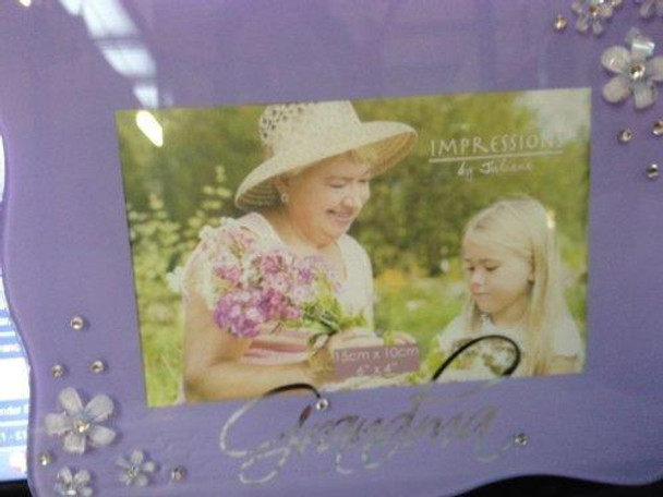 Juliana Glass Frame with Flower Crystals Grandma 6"x4" Lilac