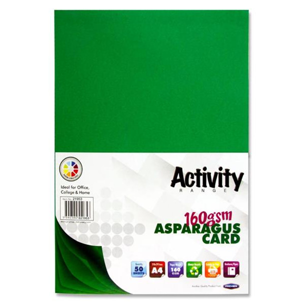 Pack of 50 Sheets A4 Asparagus Green 160gsm Card by Premier Activity Pack of 50 Sheets A4 Asparagus Green 160gsm Card by Premier Activity