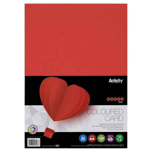 Pack of 50 Sheets A4 Red 160gsm Card by Premier Activity