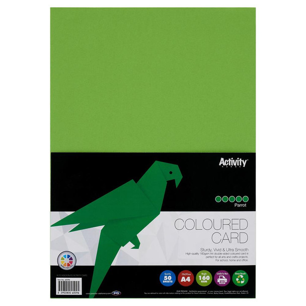 Pack of 50 Sheets A4 Parrot Green 160gsm Card by Premier Activity