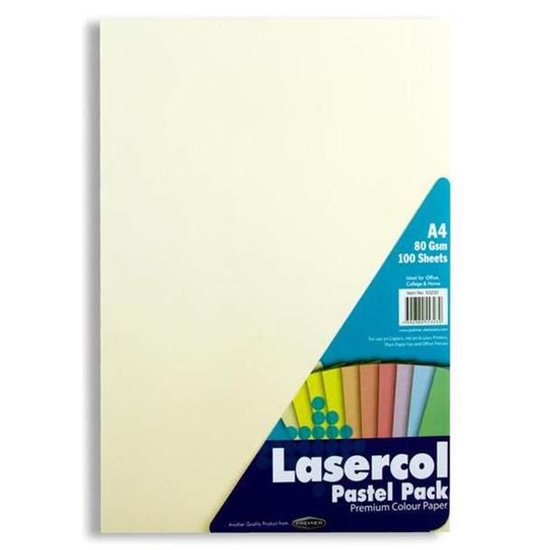 Pack of 100 Sheets A4 80gsm Pastel Assorted Colour Paper by Lasercol