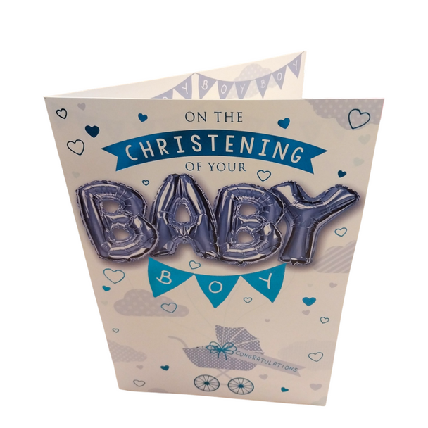 On the Christening of your baby Boy Balloon Boutique Greeting Card