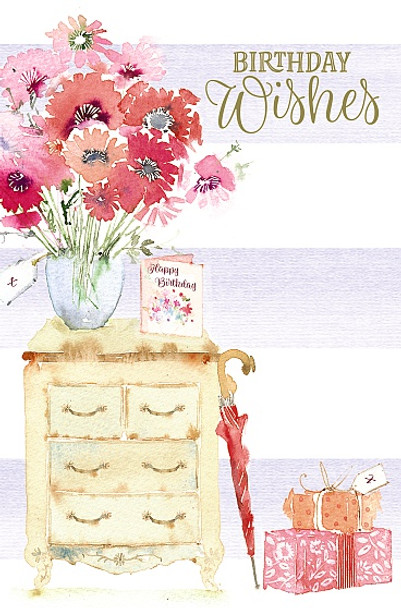 Happy Birthday Wishes Vase Of Flowers Card