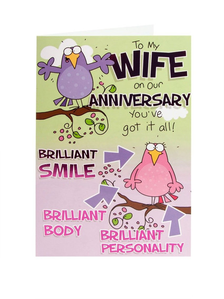 Hanson White Wife Anniversary Humour Greetings Card 9" x 5.75" Code 343819-1