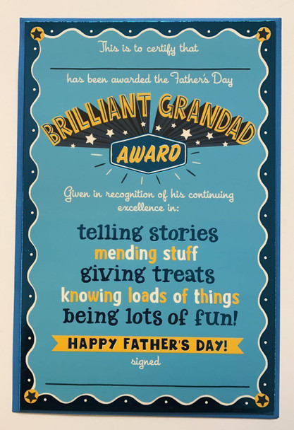 Grandad's Certificate Award Father's Day Greeting Card