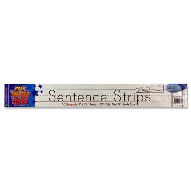 Pack of 30 Wipe-off Reusable 3"x24" White Sentence Strips by Clever Kidz