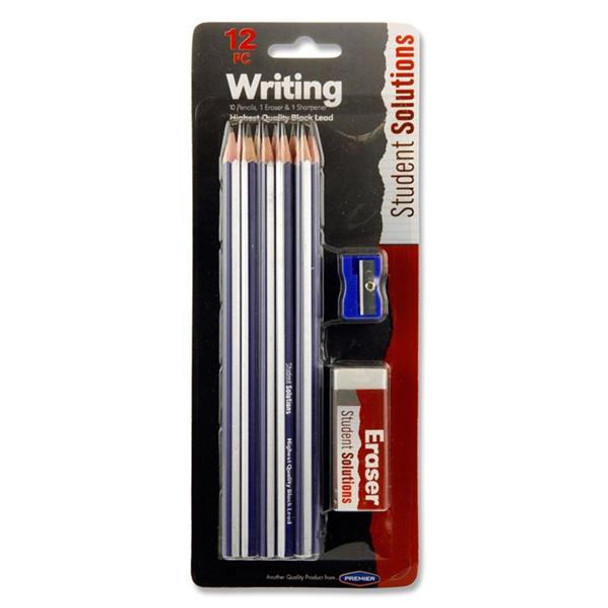 Pack of 12 Piece Pencils Eraser & Sharpener Set by Student Solutions