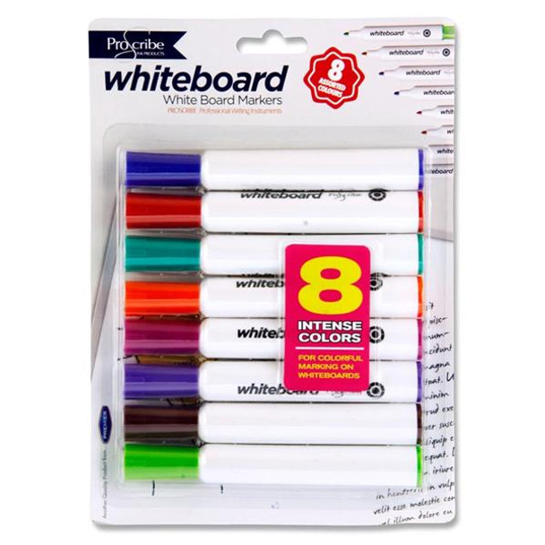 Pack of 8 Intense Colour Dry Wipe Whiteboard Markers by Pro:scribe