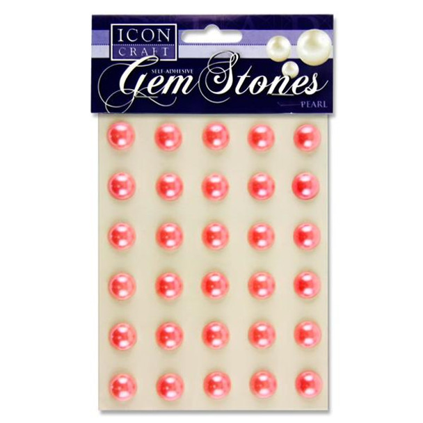 Pack of 30 Pearl Pink Self Adhesive 14mm Gem Stones by Icon Craft