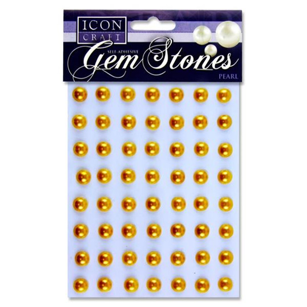 Pack of 56 Pearl Gold Self Adhesive 10mm Gem Stones by Icon Craft