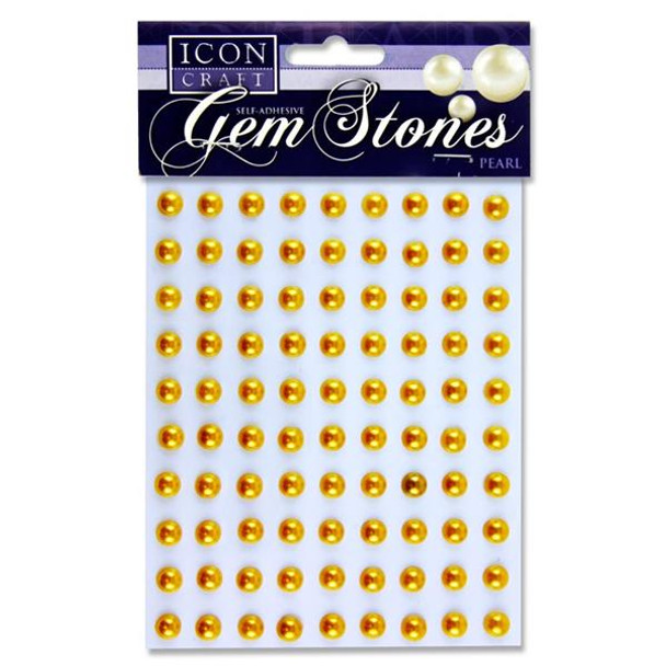 Pack of 90 Pearl Gold Self Adhesive 8mm Gem Stones by Icon Craft