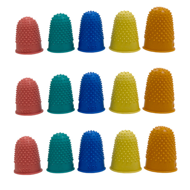 Pack of 15 Assorted Size Rubber Thimblettes - Coloured Thimble Finger Cones