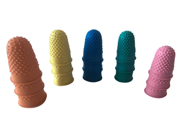 Pack of 15 Assorted Size Rubber Thimblettes - Coloured Thimble Finger Cones