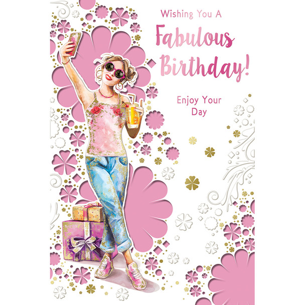 Wishing You a Fabulous Birthday Enjoy Your Day Open Female Celebrity Style Greeting Card