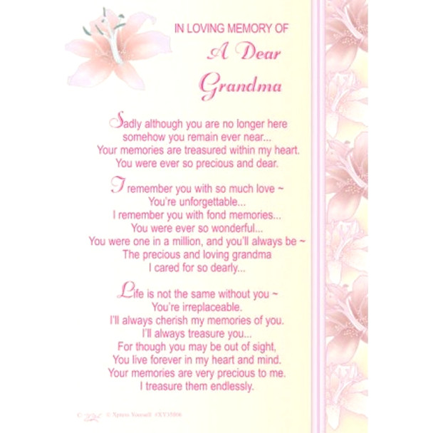 Loving Memory of Grandma Graveside Memorial Card & Holder 