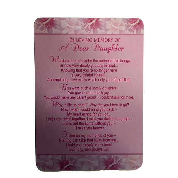 Loving Memory Graveside Memorial Card & Holder of a Dear Daughter 