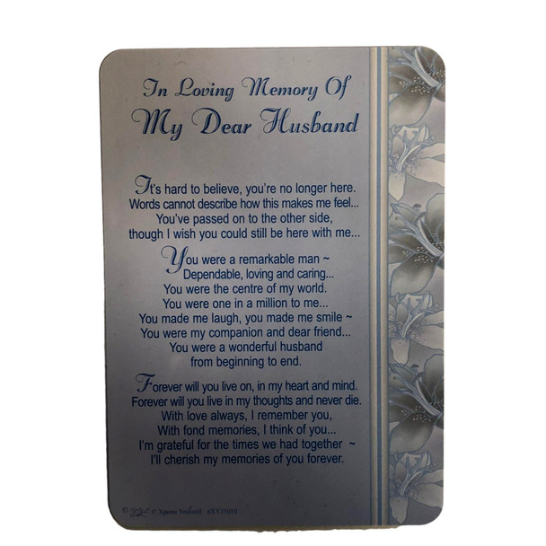 Loving Memory Graveside Memorial Card of My Dear Husband 