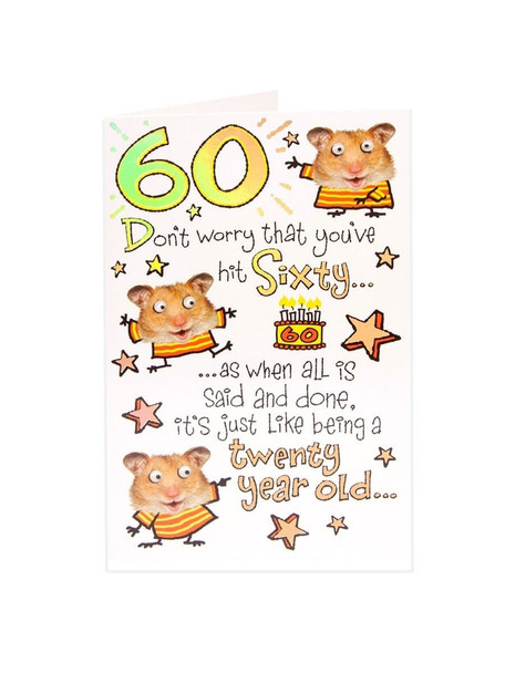 Hanson White 60th Birthday Card Crazy Hamsters