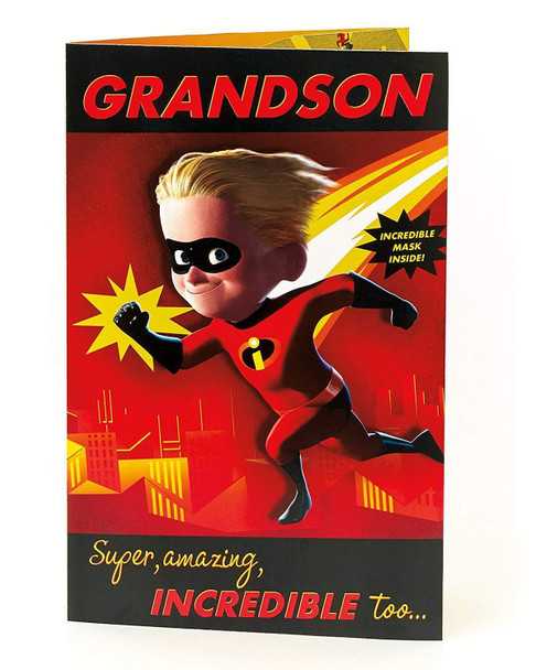 Disney The Incredibles Grandson Birthday Card with Cut Out Mask