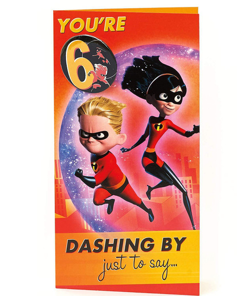 Disney The Incredibles Age 6 Birthday Card with Badge