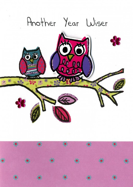 Another year Wiser Owls on Branch Birthday Card