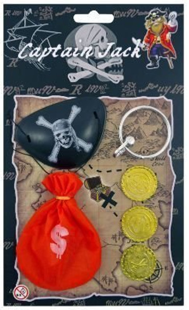Pirate Pouch Set with 3 Pirate Coins Eye Patch & Earring