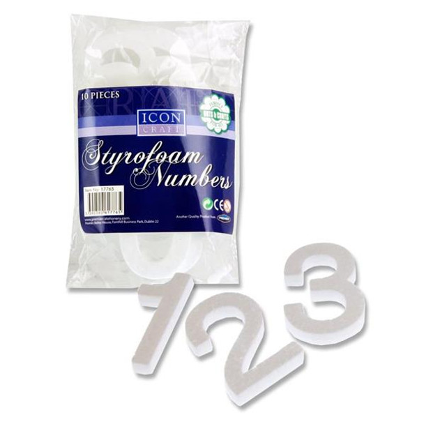 Pack of 10 Styrofoam Numbers 8cm by Icon Craft