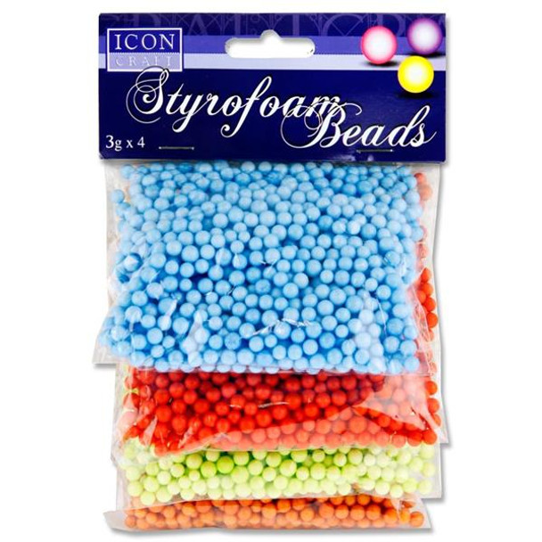 Pack of 4 x 3g Coloured Styrofoam Beads by Icon Craft