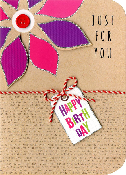 Just for You Birthday Embellished Greeting Card Hand-Finished Sugar Cube Cards
