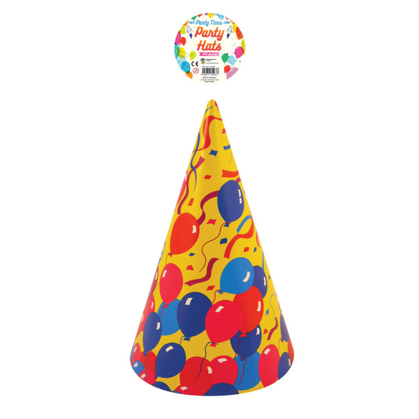 Pack of 72 Cone Birthday Party Hats Colourful Balloon Design