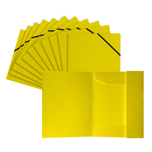 Pack of 120 Janrax A4 Yellow Laminated Card 3 Flap Folders with Elastic Closure